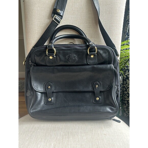 Ghurka MH No.174 All Leather Black Briefcase Shoulder Bag w/Storage belt Vintage - Picture 1 of 16